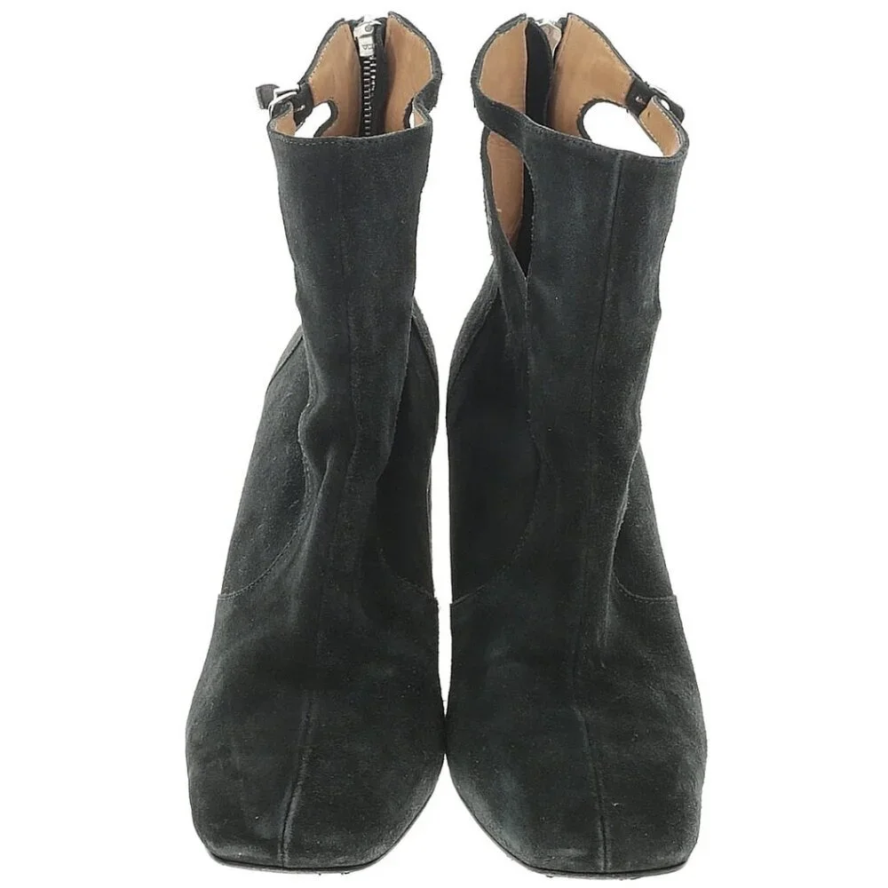TOGA Pulla Black Suede Heeled Boots Booties EU 39 US 9 Zippered Buckle Cutout - Picture 4 of 10